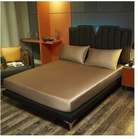 JMORCO Sabana Bajera Sábana Bajera Ajustable de Seda de Morera, Funda de colchón de Seda auténtica de 25CM de Profundidad, sábanas de Cama de Lujo de Alta Gama(Khaki,150x190x25cm)
