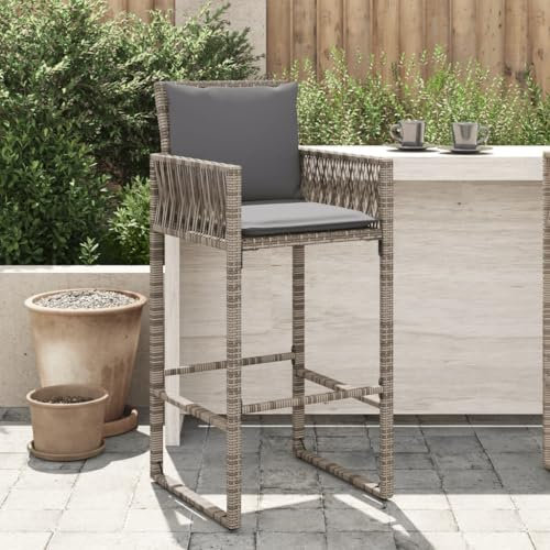 LAPOOH Garten-Barhocker mit Kissen 2 STK. Grau Poly Rattan, Barhocker Outdoor Wetterfest, Barstühle, Balkonstuhl, Gartenstuhl - 368707