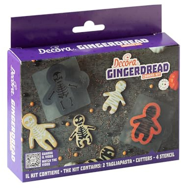 Decora, 0255224 Halloween Deko Set, 2 Ausstecher groß und klein + 4 dekorative Schablonen, das ideale Set zum Kreieren von dreidimensionalen dekorierten Keksen, Made in Italy, Packung mit 6 Stück