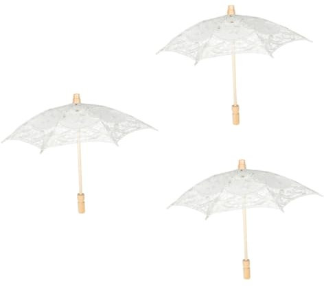 SAFIGLE 3 Stück Baumwoll Spitzenschirm Spitze Hochzeitsschirm Braut Spitzensonnenschirm Brautkleidung Sonnenschutz Kleidung Spitzenschleier Für Bräute Weißer
