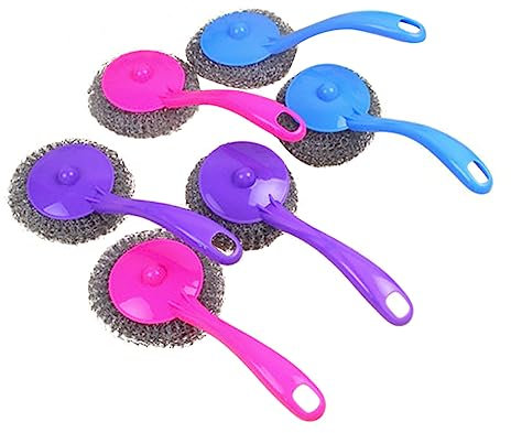Beaupretty 12stücke Stahlwolle Küchenschrubber Mit Langem Griff Robuste Reinigungsbälle Für Töpfe Pfannen Und Grill Zufällige Farben Langlebig Und Wiederverwendbar