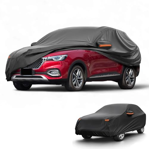 Partuto 190T-PU Black Full Car Cover for MG HS Right Side Zipper | All-Weather, Waterproof, UV-Resistant, Outdoor Full Exterior Protection, Right Side Zipper