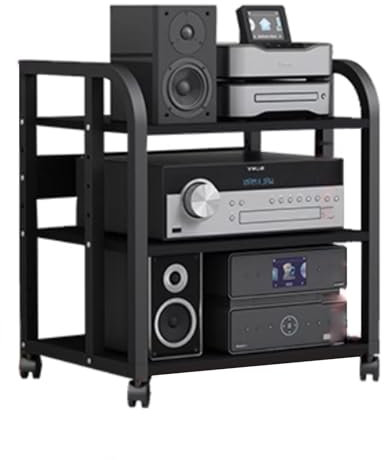 UrbanUp HiFi Rack Tragbarer Rollender AV-Komponenten-Unterhaltungsständer, Vintage-Bodenregalschrank für Spielkonsolen, Robuste 6-Säulen-Medienkonsole fürs Büro(3 Tier)