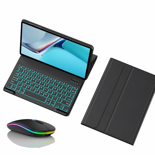JZCZMCE Funda con Teclado para Honor Pad 9 Pro 12.1, Contiene Ñ, 7 Colores Retroiluminados, Teclado Retroiluminación Inalámbrico Desmontable Magnético con Ratón Bluetooth,Negro