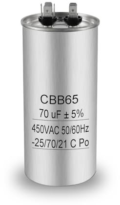 Iruihoo 70uF CBB65 - Condensador de motor (450 V CA, 50/60 Hz, 70 µF, autocuración, carcasa de metal, para aire acondicionado, frigorífico, compresor)