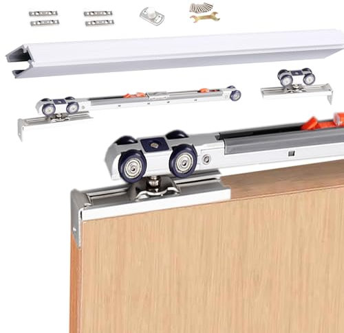 schiebetürbeschlag Bypass-Schiebetür-Hardware-Soft-Close-Set für Schrankschränke, Schiebetürschiene und -rollen, oben montiertes Aluminium-Schranktüren-Schienenset(Silver,108in/274.32cm)