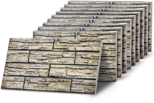 K&B Panels 3D Wall Panels, Slate Effect Styrofoam Wall Panelling Kit, Lightweight, Easy to Install, Dual Insulation to Reduce Acoustic Noise, Indoor & Outdoor (Block Slate Natural Beige) (10 Panels)