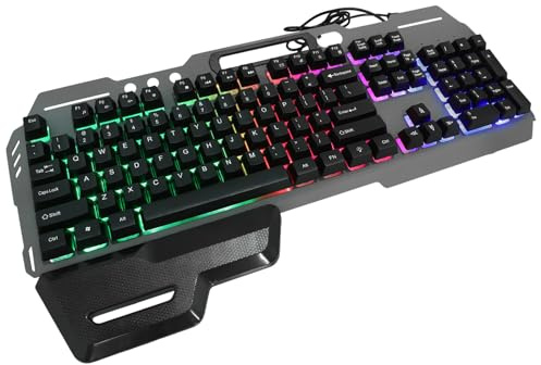 LOORGVEL USB Wired Backlit Keyboard 104-key Abs Full Size Keyboard | Silent Design, Waterproof Performance, Intelligent Coded Matching, Square Shape with Palm Rest, Black