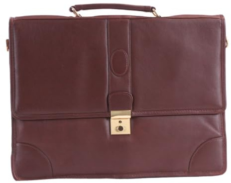 Luigi Unisex's Leather Men’s Briefcase – 4 Compartments, Buckle Lock with Key, Inside Zipper Pocket,(Cognac), One Size