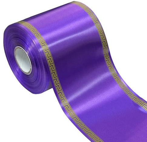 Nastro FUNEBRE bobina da 50 metri | VARI COLORI | con Greca Oro 10 cm x 50 metri nastro da lutto decorativo ideale per cofani e corone (Viola)