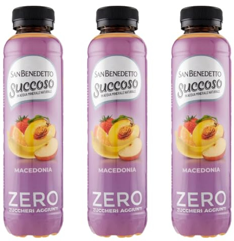 3X Succoso Zero MACEDONIA gusto di Pesca, Banana, Mela, Mandarino e Fragola, Succo di Frutta Senza Zuccheri Aggiunti 400ml (2025)