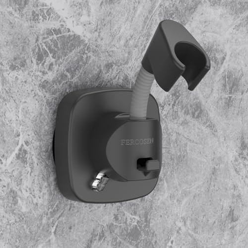 FERCOSEN 360° Swivel Shower Head Holder with Suction Cup | 10kg Load Capacity, Tool-Free Installation in Seconds | Removable and Rust-Resistant Shower Bracket with Storage Hook (Grey)