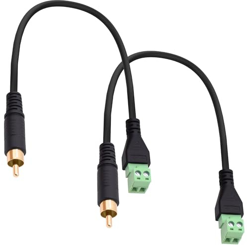 YARCHONN RCA Screw Terminal Block Solderless Connector Cable RCA Male to AV 2Pin Terminal Block Adapter Pluggable Audio Video Converter Extension Cord for Speaker Replacement Repair-30cm-2Pcs