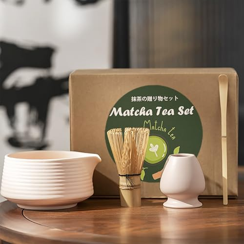 Ranedo Matcha Whisk Set, Japanese Matcha Tea Set with Whisk and Bowl, Bamboo Scoop & Ceramic Holder, Homemade Traditional Matcha Making Kit for Tea Lovers, Meditation & Gifting, Pink