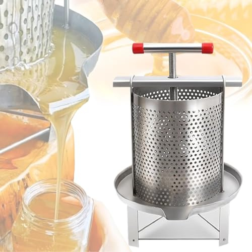 Pressa per cera in acciaio inossidabile, pressa per cera manuale per miele, vassoio per miele 350 mm/diametro maglia 6 mm, con 1 filtro, una macchina per due scopi, per allevamenti domestici e allevam