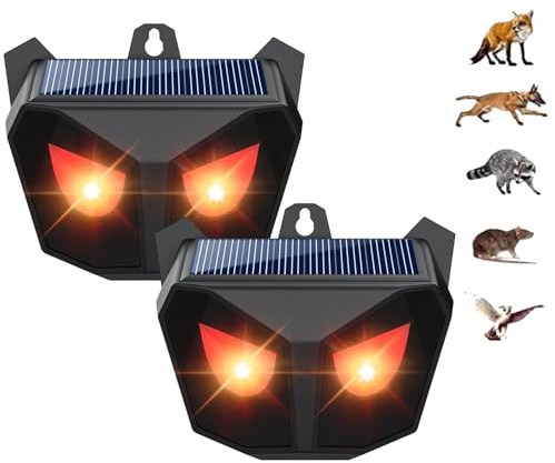 Répulsif Ultrasons pour Animaux, Lampe LED Rouge Solaire Répulsif Chat Ultrason, Protection Contre Les Animaux Sauvages comme Le Sanglier Raton Laveur Adapté pour Jardin, Garage, Patio-2 Pièces