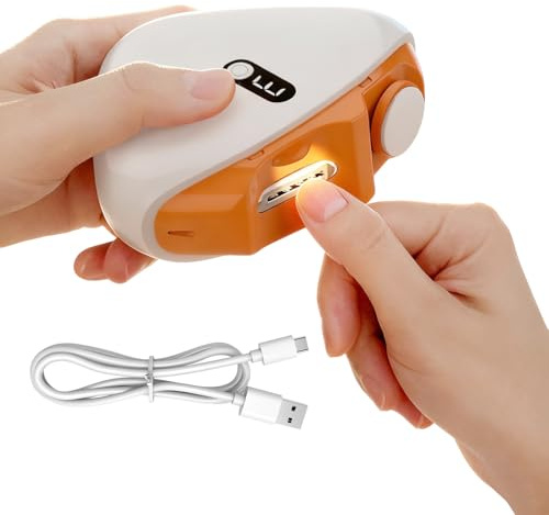 Tagliaunghie Automatico Senza fili ricaricabile LED raccolta residui | Smerigliatrice Tagliaunghie Luce LED Contenitore Residui per Bambini Adulti Anziani Badanti Cura Unghie Sicura Delicata