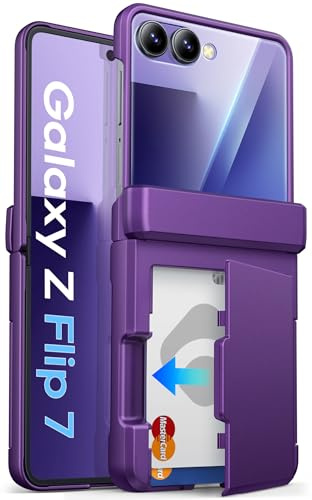 ASAFCASE for Samsung Galaxy Z Flip 7 Case Wallet with Card Holder (3 Cards) & Outer Screen Protector & Hinge Protection, Shockproof Rugged Phone Protective Cover Case for Galaxy Z Flip 7, Dark Purple