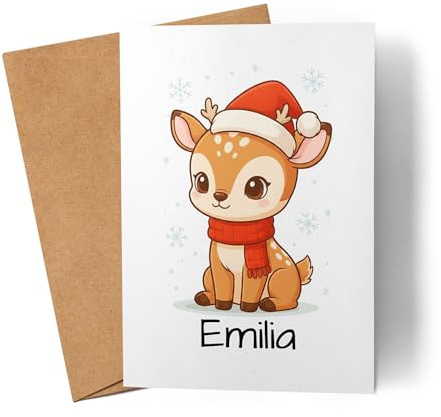 Kiddle-Design Weihnachtskarte Namen personalisiert, Karte Weihnachten Geldgeschenk Junge & Mädchen mit Rentier, Nikolausgeschenk, für Kinder mit Tier