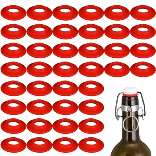 OPVYAEU 40 Pezzi Gomma Rondella per Bottiglie Swing Flip,Guarnizione della Bottiglia di Birra,Guarnizione del Tappo della Bottiglia di Birra,Guarnizione in Silicone del Tappo del Flacone