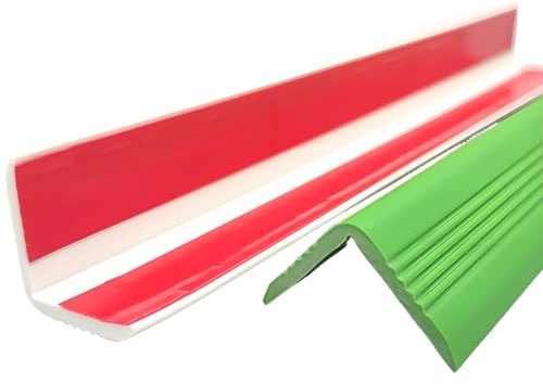 CVFOMBN Grün,3.5×3.5×100 cm, Treppenkantenprofil, weißes Gummi-Treppenkantenprofil, selbstklebendes Vinyl-Treppenkantenprofil, wasserdichter Treppenkantenschutz für den Innen