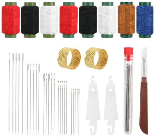 JSRQT 39 Pezzi Kit di Aghi da Cucito Ad Occhio Grande, Set di Attrezzi di Cucito a Mano in Acciaio Inossidabile con Infilatore di Filo, Sfilacuci, Fili & Ditali, Kit di Riparazione per Ricam