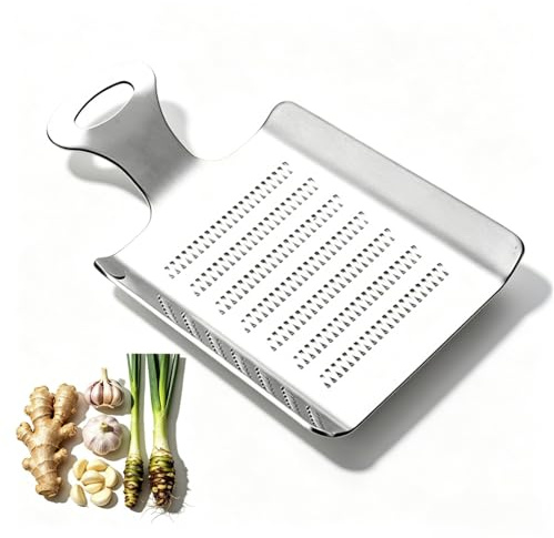 Garlic Grater Plate, Stainless Steel Compact Grater for Ginger, Garlic, Wasabi & Spices - Tabletop Mini Grater, 11cm x 7.2cm