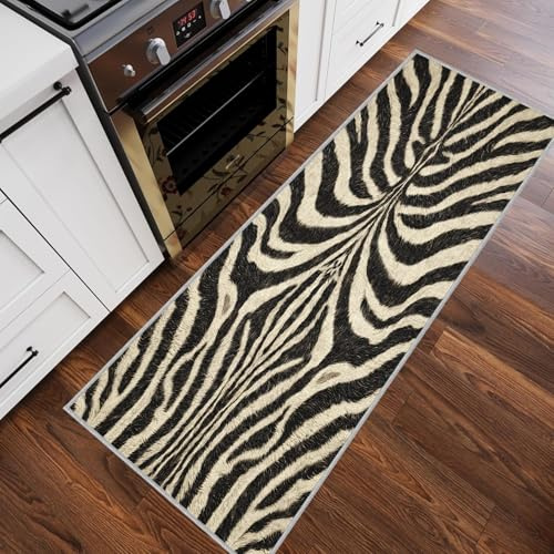 Generisch Zebra Teppich Läufer Flur 50x150, Zebra Streifen Küchenläufer rutschfest, Wildtiere Muster Waschbar Kurzflor Teppiche für Küche Schlafzimmer Bettvorleger Wohnzimmer （uPd233J）
