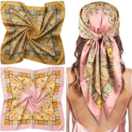 HIVTE 2er Set Große Kopftücher Für Damen, Satin 90x90 CM, Bandana Sommer | Große Satin-Schals Für Haare Und Hals. Vielseitiger Haarschmuck Für Sommer, Alltag Und Festival-Outfits. Weich Und Angenehm