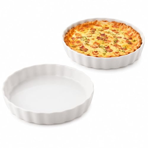 WakiHong 2 Artikel Tarteform aus Keramik Runde Keramikkuchenform 14.4cm | Molde de Cerámica Einfach zu Reinigen für Quiche, Backwaren,Tarte (Weiß)