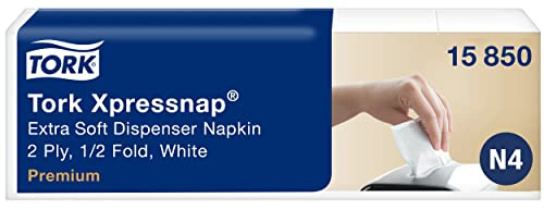 Tork 15850 Tovaglioli intercalati Extra Soft per dispenser Xpressnap Premium, sistema N4, 2 veli, 8 pacchi x 1000 tovaglioli (8000pz), 21,3 cm (lungh.) x 16,5 cm (largh.), bianco