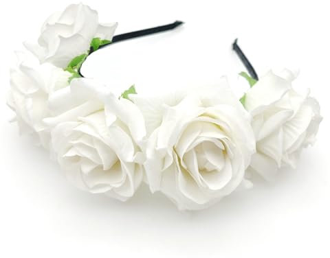 JZK Blanca rosa flores corona diadema tiara guirnalda tocado guirnalda floral alicia para mujer niña boda fiesta en playa fotografía de vacaciones accesorio Dia De Los Muertos