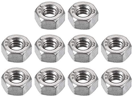 Sourcingmap Hex Nuts, 1/4-20 UNC 304 Stainless Steel Thread Hexagon Nut 10pcs