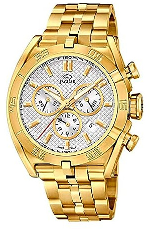 JAGUAR Analog J853/1, Gold, Armband | Quarzuhr, Kalender, Widerstandsfähiges Saphirglas, Wasserdicht 10 ATM, J853/1, Executive, Silberfarbenes Zifferblatt