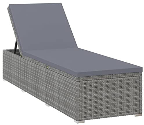 vidaXL Sonnenliege mit Auflage Gartenliege Relaxliege Rattanliege Strandliege Liegestuhl Liege Gartenmöbel Rattanmöbel Poly Rattan Grau