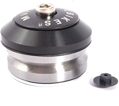 KHE MVP BMX Steuersatz 1 1/8 Zoll Schwarz integriert CNC Aluminium | Industrie-Präzisionslager, 41,8 mm 45°×45°, Top Cup 14 mm, inkl. 2 Microspacer, 84 g
