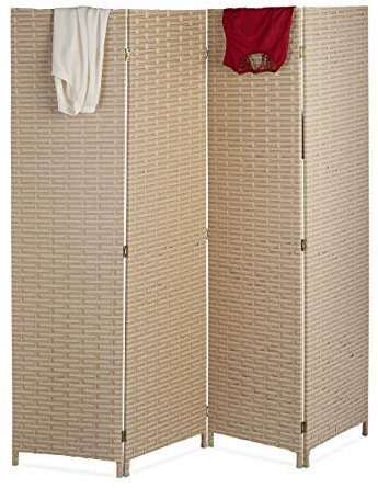 Relaxdays Paravento a 4 Pannelli, HxL: 180 x 180 cm ca., Divisore Pieghevole, Separé per Ambienti Interni, Color Beige