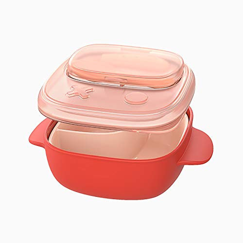 Chiatai Teller für Babys, geteilte Schüssel, Kleinkinder, Kindergeschirr, Silikon, zum Füttern, Mahlen, mit Deckel, Löffel, Mühle rot