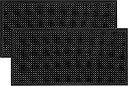 Rubber Bar Service Mats, Black Non Slip Beer Whiskey Glass Coffee Bars Mats Coasters, for Kitchen, Restaurants, Bars, Counter - 12 x 6/2 Pcs