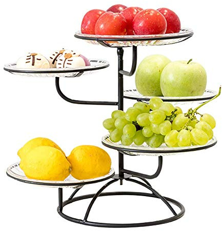ZJYWMM 5 Tier Metal Fruit Basket, Fruit Etagere - Metal Countertop Decoration Fruit Bowl- Geometric Dynamic Curve Design Fruit Basket Support Dessert Presentation Stand Black