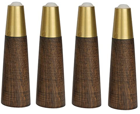4 Stück Holz Tischbeine,Massivholz Schräg Konisch Ersatz Möbelfüße Möbelbeine,mit Gold Messing Abdeckung & Montageplatten & Schrauben für Sofa Bett Schrank(Color:brown,Size: 15cm/5.90in)