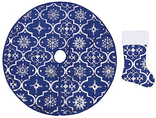 vidaXL Luxus-Weihnachtsbaumdecke mit Socke Blau 122 cm Stoff
