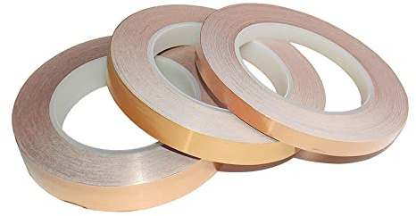 senvenelec Einseitiges Kupferfolien-Abschirmband – Kupferband Selbstklebend – (50 m × 8 mm) × 2 – EMI- und HF-Abschirmung, Papierschaltkreise, elektrische Reparatur, Löten – 2 Stück.