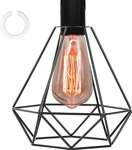 Moendergo Käfig-Wandleuchten, 20 cm Durchmesser, Vintage-Lampenschirm, Hängeleuchte, Retro, schwarzer Metalldraht, Vogelkäfig-Lampenschirm, Kronleuchter