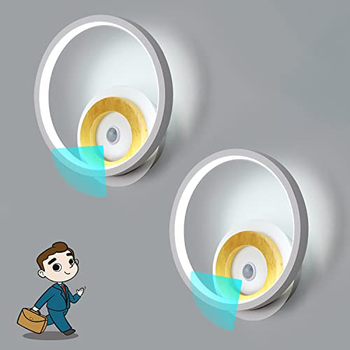 TRUYOK LED Holz Wandleuchte mit Bewegungsmelder 2 Stücke Sensorleuchte Innen Modern Treppenhaus Wandlampe mit Bewegungssensor 14W 6000K Kaltweiss Beleuchtung für Wohnzimmer Flur Treppen Weg Eingang