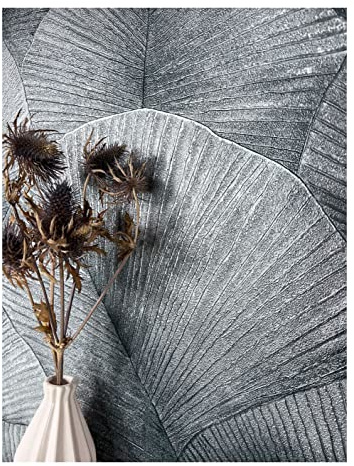 NEWROOM Tapete Silber Vliestapete Dschungel - Mustertapete Modern Grau Blau Palmen Blätter Dschungeltapete Tropisch Regenwald Blumentapete inkl. Tapezier-Ratgeber | Metallic-Schimmer mit Glanzpartikel, Blattadern-Relief 3D-Optik, Mustertapete Wandtapete, Wohnzimmer Schlafzimmer