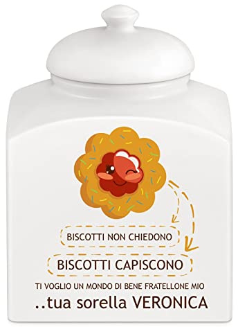 Maverton Barattolo in ceramica, stampa personalizzata, Contenitore per | Biscotti 3 L, organizer cucina ceramica, barattolo per merendine, pensiero originale per uomo, biscotto con marmellata -