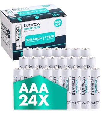 Uniross Power Plus AA and AAA Batteries, Long-Lasting Alkaline Power. 7 Year Shelf Life. Leak Proof. (AAA (24 Pack))
