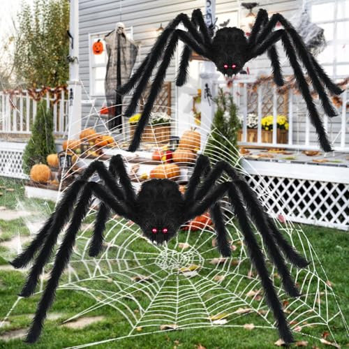 Nirohee Halloween-Dekorationen für den Außenbereich, 2 Stück, riesige Spinne, Halloween-Party-Dekoration, große Halloween-Spinnen für den Außenbereich, gruselige Spinnen mit biegbaren Beinen für