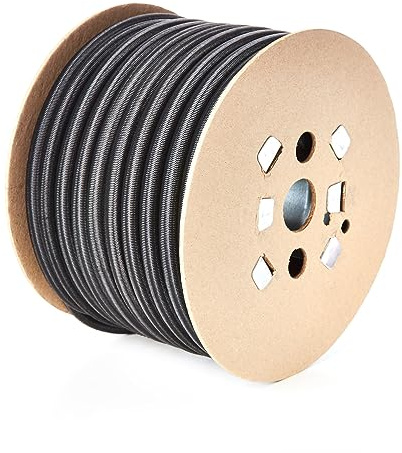 14mm Round Bungee Elastic Shock Cord in Black or White Heavy Duty DIY Tarps and Tie Down Premium Quality Made in UK (Black, 50 Metres on a Roll)